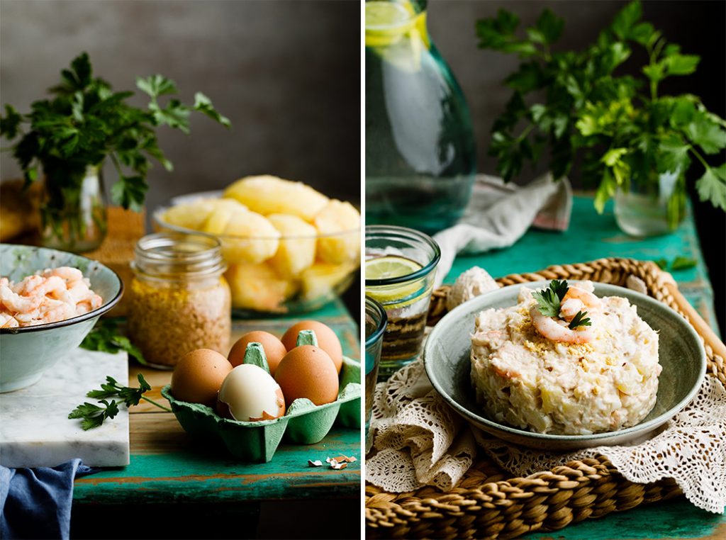 Receta casera de ensaladilla rusa con gambas Los Tragaldabas