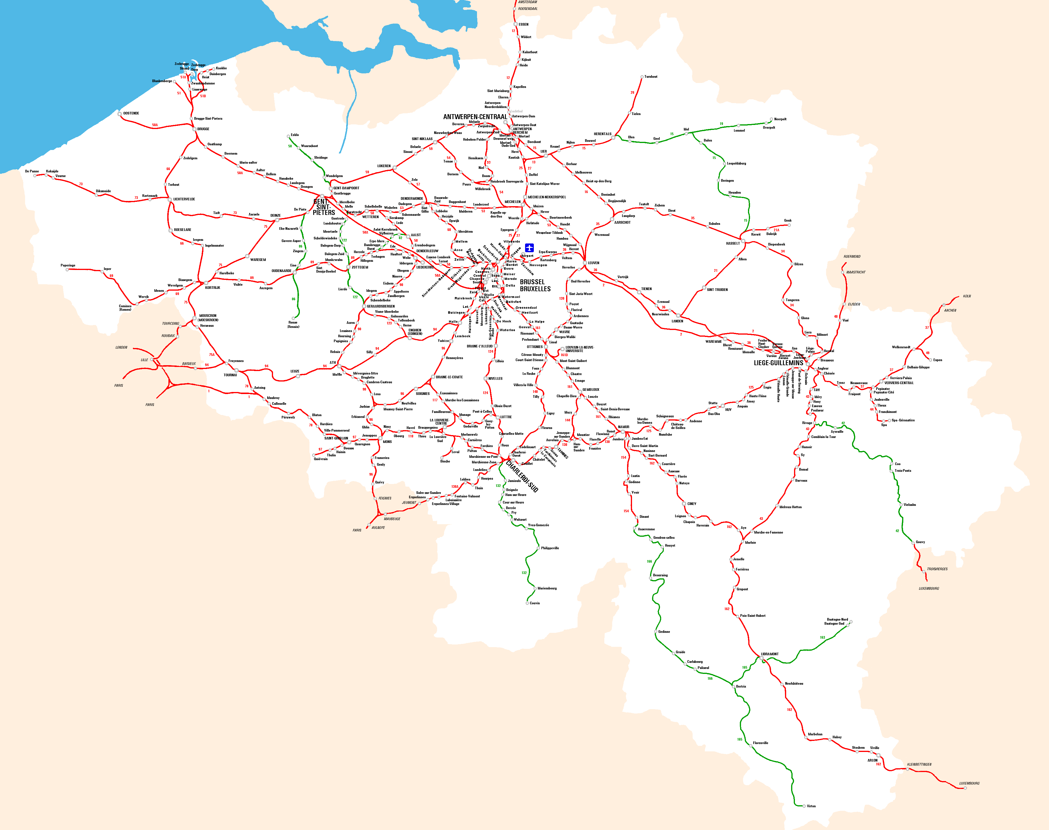 Kaart Stations Belgie Full Belgian Rail Network Maps