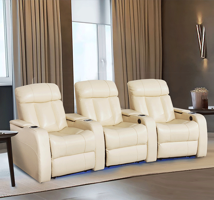 Cream 3 seater power home cinema recliner sofa