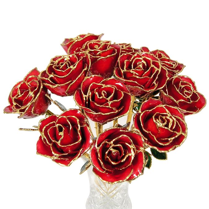 24k Gold Trimmed Roses 1 Dozen 8" Rose Bouquet Love Is A Rose