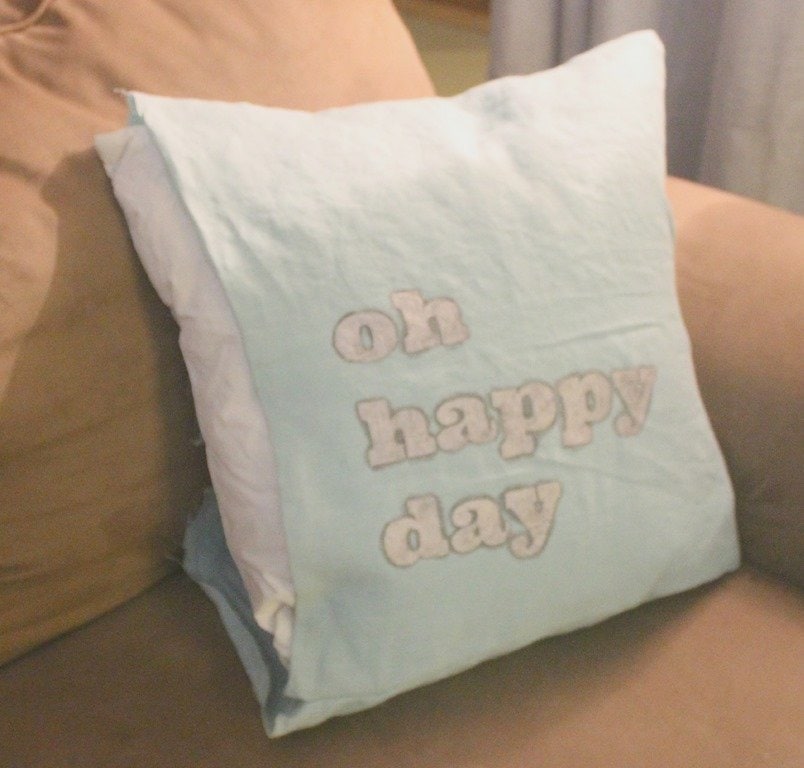 Oh Happy Day Freezer Paper Stenciled Pillow Lovely Etc.