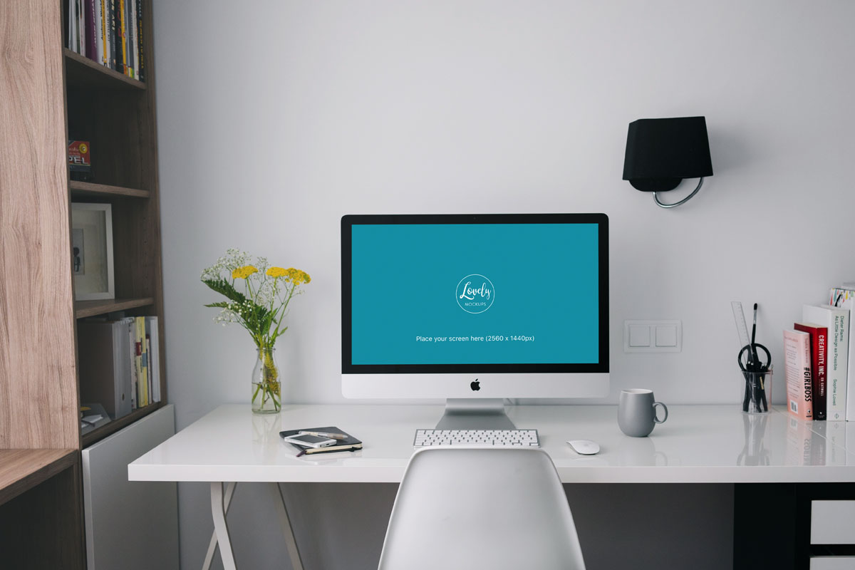 iMac On A White Table Lovely Mockups