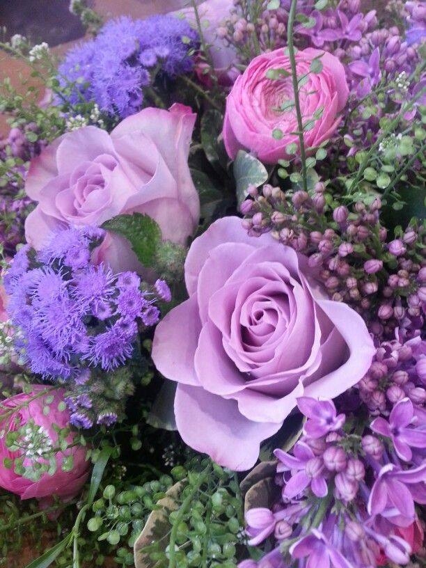 Ageratum, Lilacs & Ranuncula In Purple Pictures, Photos, and Images for