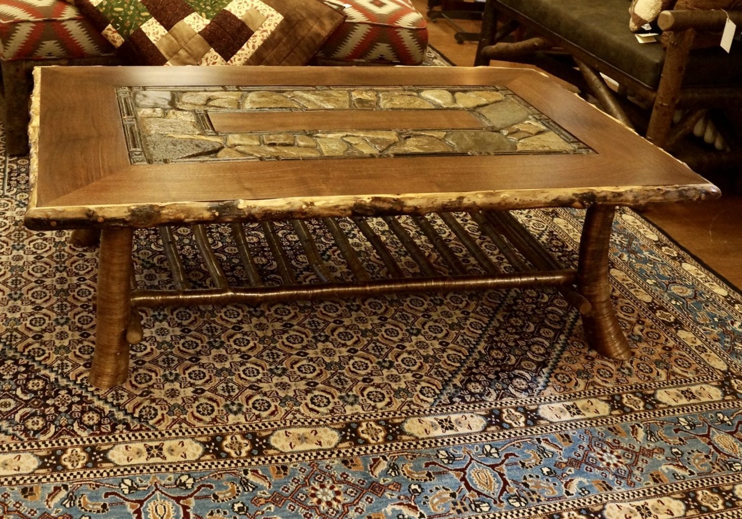 Walnut & Stone Rustic Coffee Table L.Post Rustics Adirondack Furniture