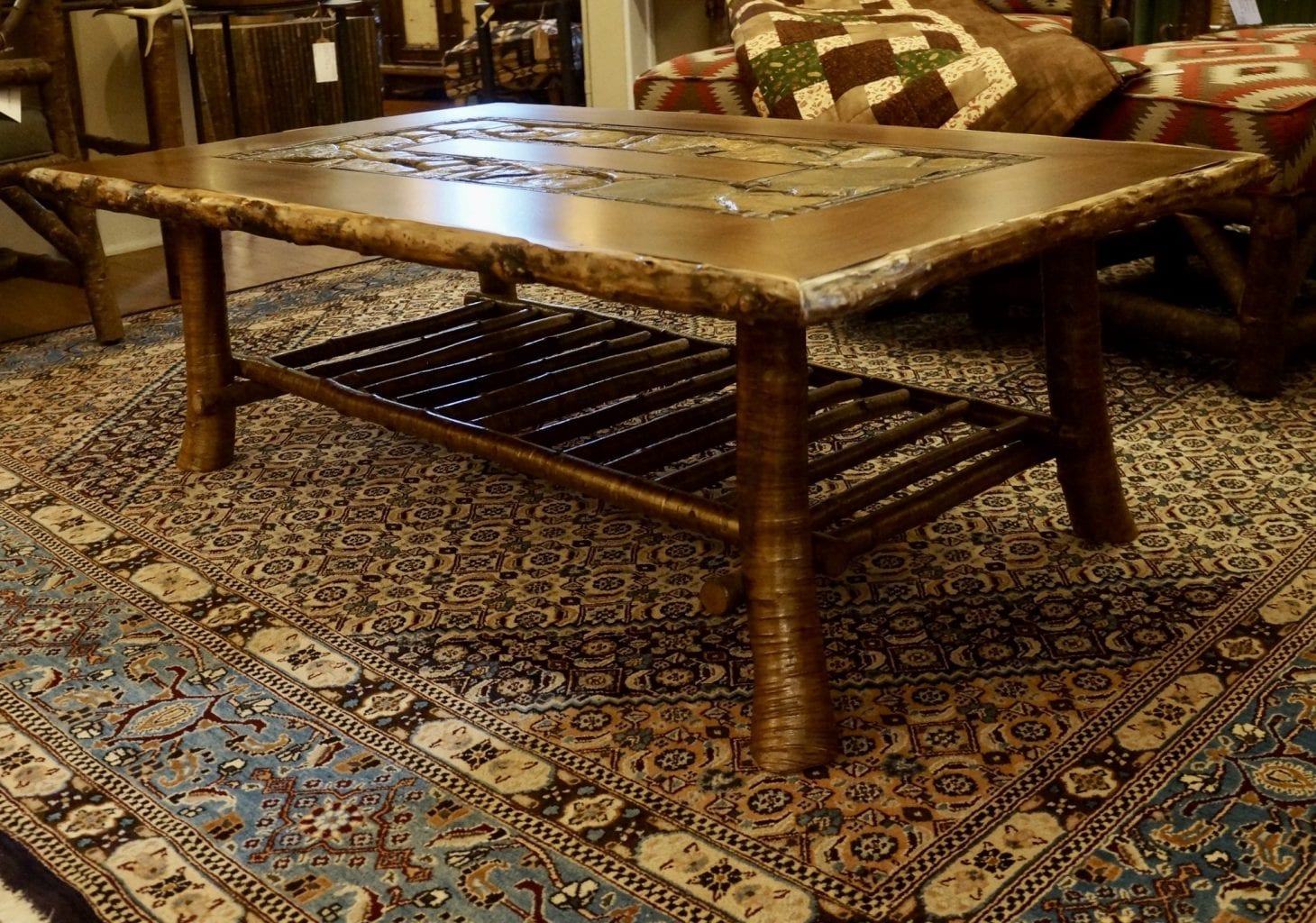 Walnut & Stone Rustic Coffee Table L.Post Rustics Adirondack Furniture
