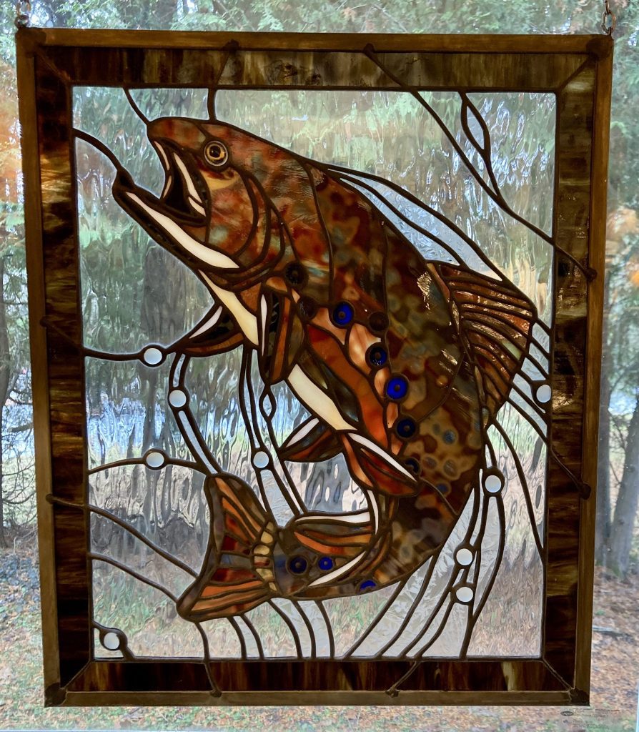 Stained Glass Trout Window Hanging L.Post Rustics Adirondack Furniture