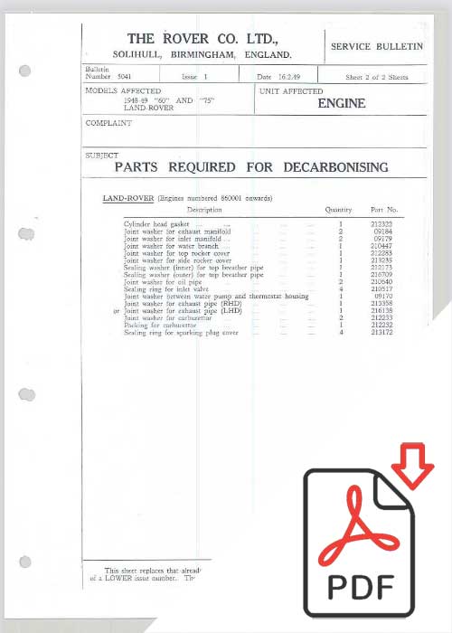 Rover Service Bulletins 1948/9 Land Rover Series One Club