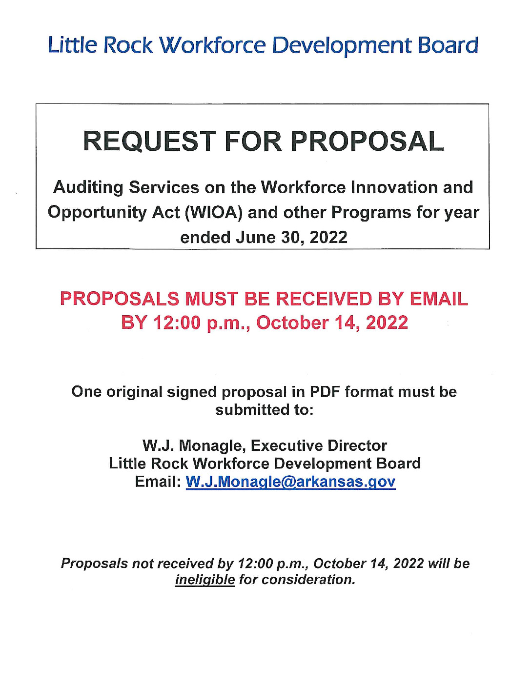 RFP Announcement Auditing Services LRWDB