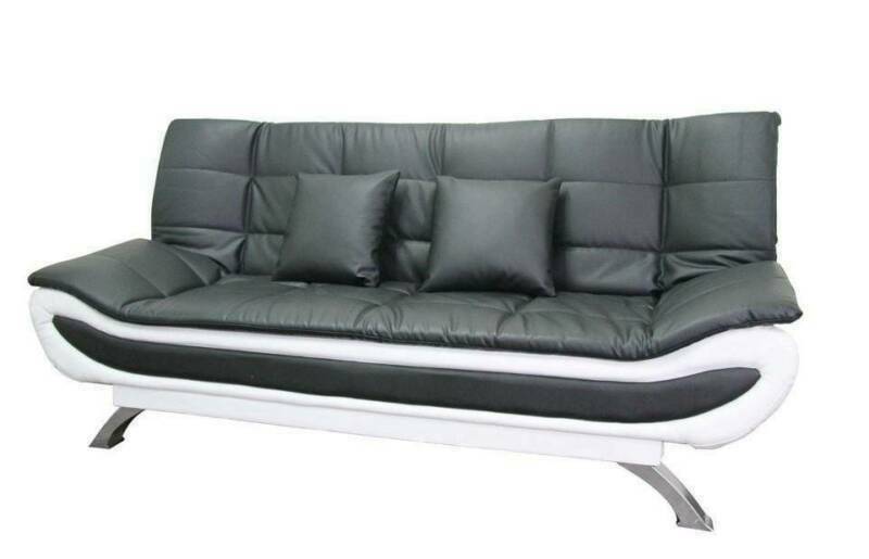Metal Framed Black and White PU Sofa Bed Black and White Lakemba Shop