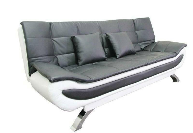 Metal Framed Black and White PU Sofa Bed Black and White Lakemba Shop