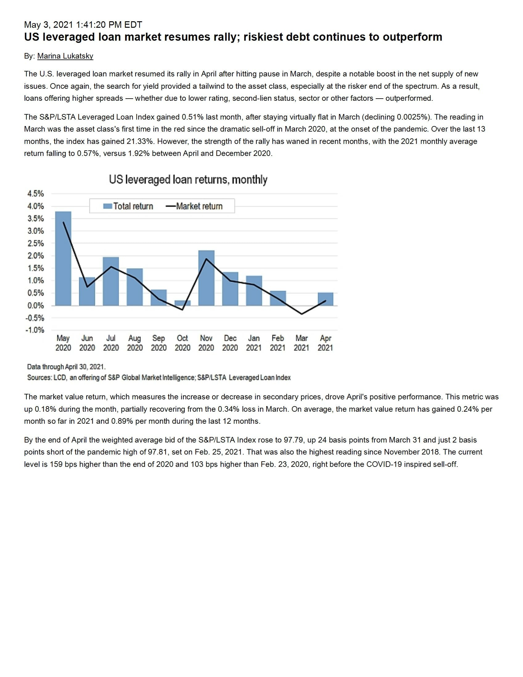 S&P/LSTA Leveraged Loan Index Analysis April 2021 LSTA