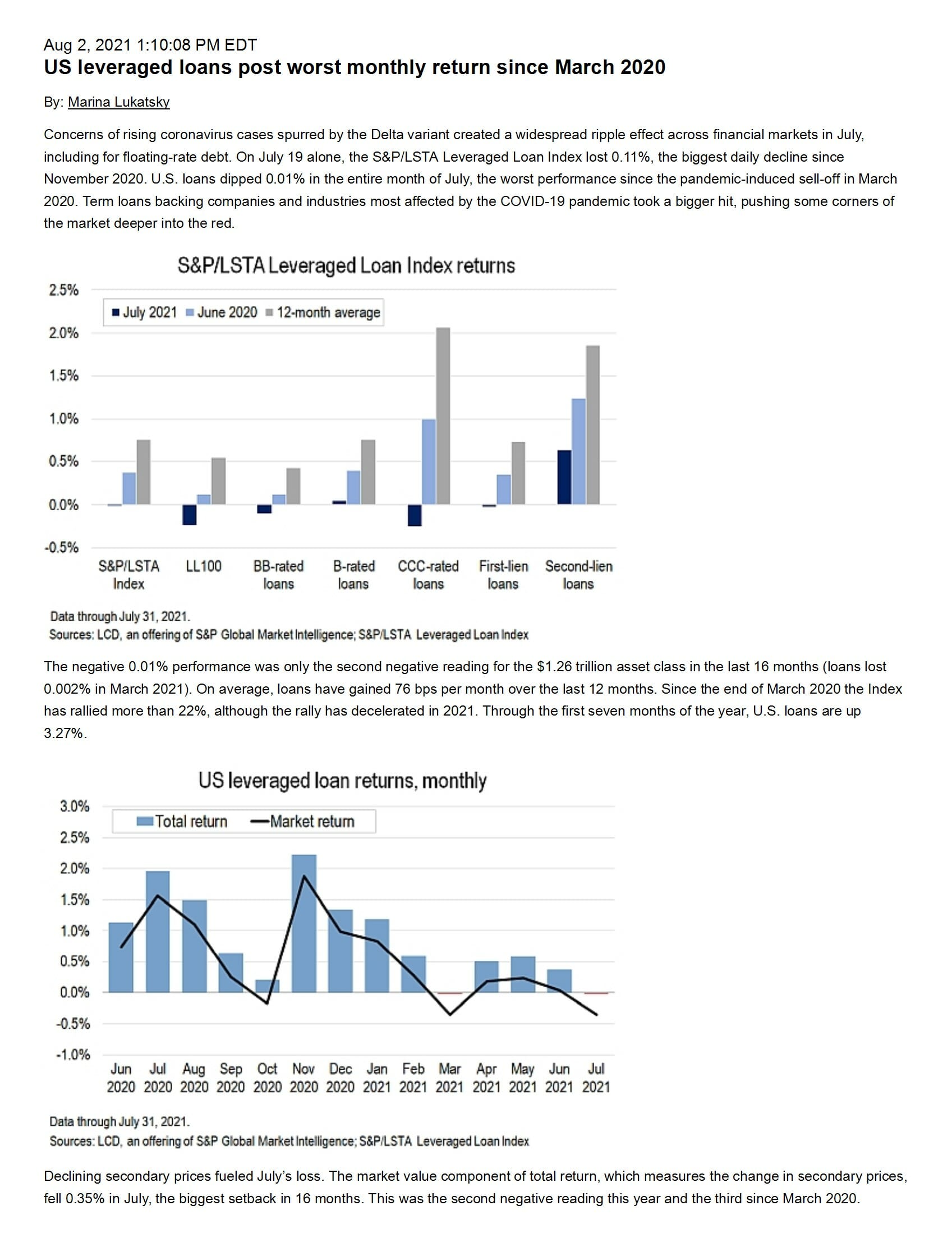 S&P/LSTA Leveraged Loan Index Analysis July 2021 LSTA