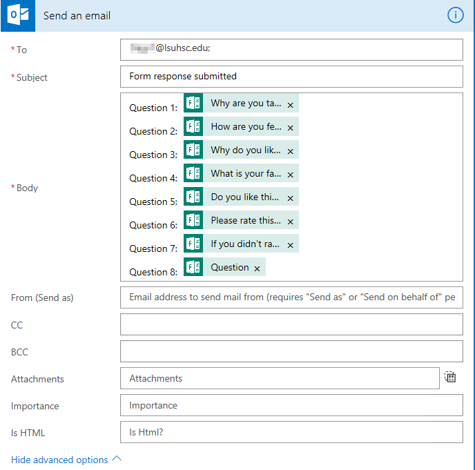 Microsoft Flow Email Notification on Form Completion with Flow (using