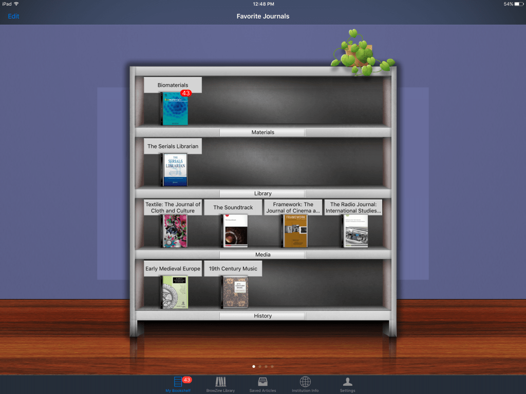 BrowZine Tips Managing your app Bookshelf Libraries News
