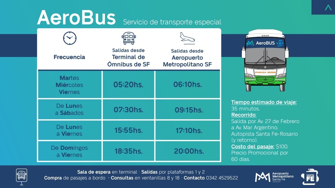Aerobus mirá los horarios del colectivo entre la terminal y el aeropuerto