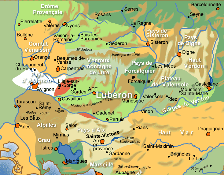 Luberon Frankreich Karte La carte de la Provence, des régions provençales Luberonweb
