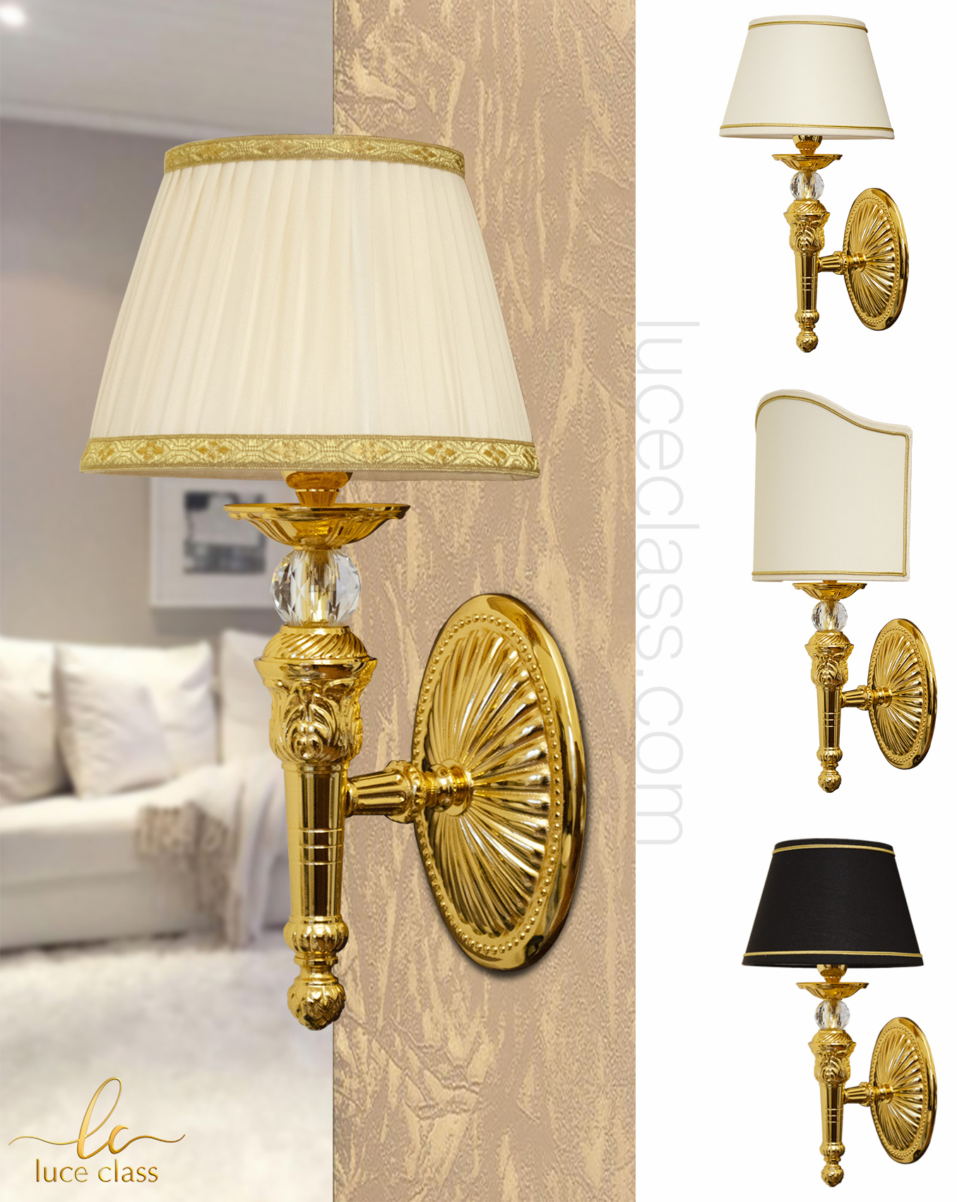 Applique lampada da muro luci da parete in ottone dorato classiche