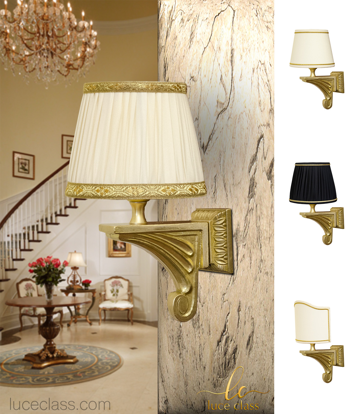 Applique lampada da muro classica ed elegante in ottone