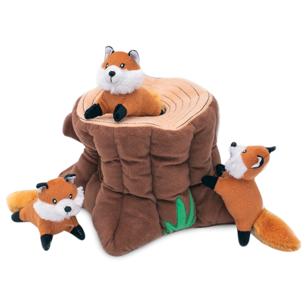Zippy Paws Fox Stump + 3 Foxes Burrow Interactive Dog Toy