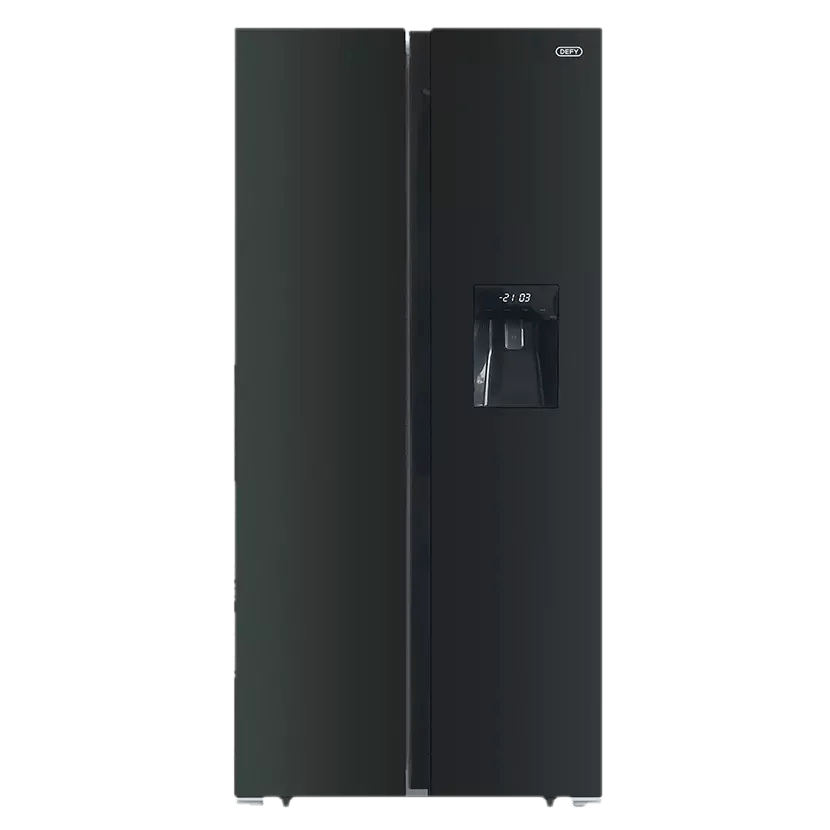 Defy DFF456 SidebySide Fridge Black Glass Luckys Discount Centre