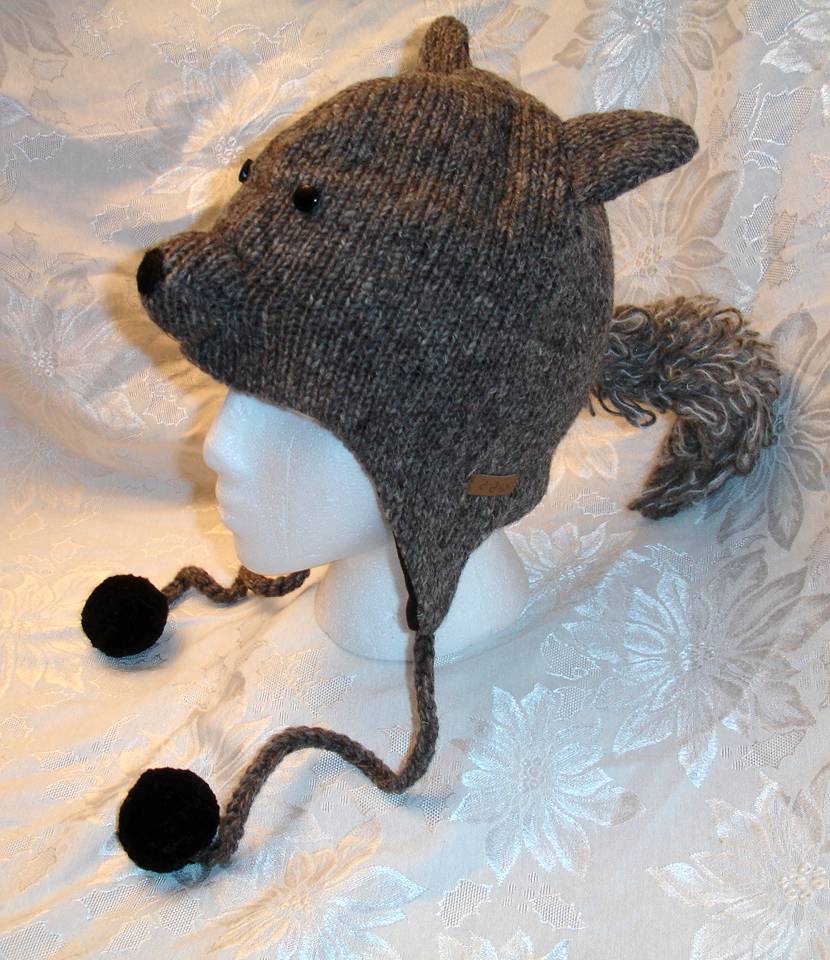 TheBest delux SQUIRREL HAT knit FLEECE LINED gray costume ADULT grey