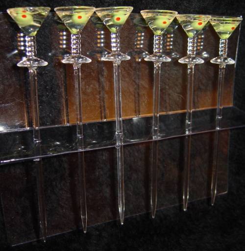 OLIVE PICKS 6 x 5" long acrylic BAR cocktail mini martini glass glasses