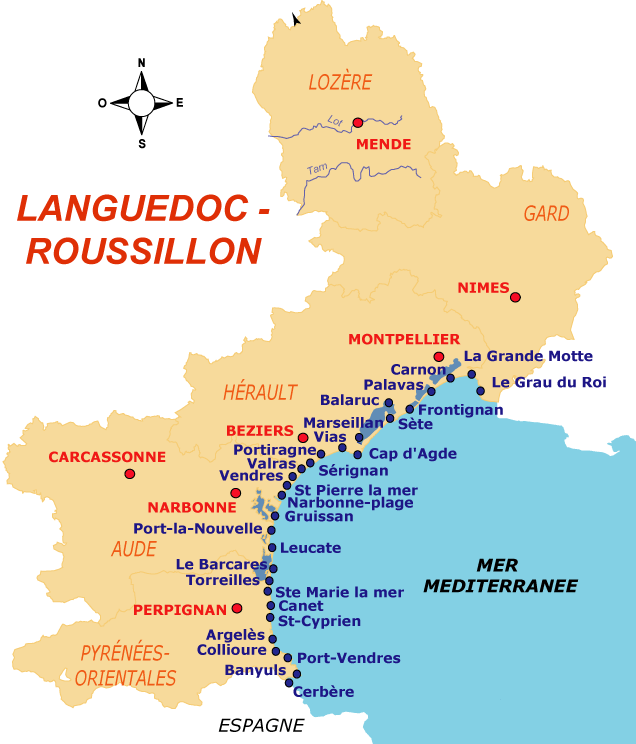 Carte Des Plages Languedoc Roussillon Linker til aktiviteter etc