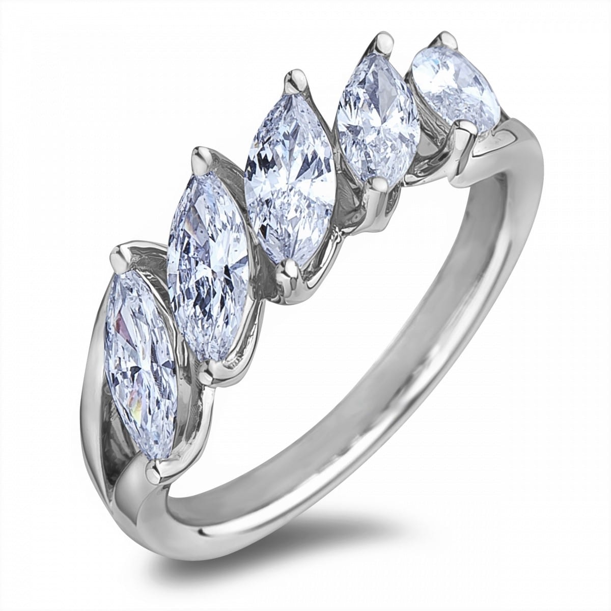 1.32 Carat TW GIA Certified Marquise Diamond Anniversary Ring in 18K