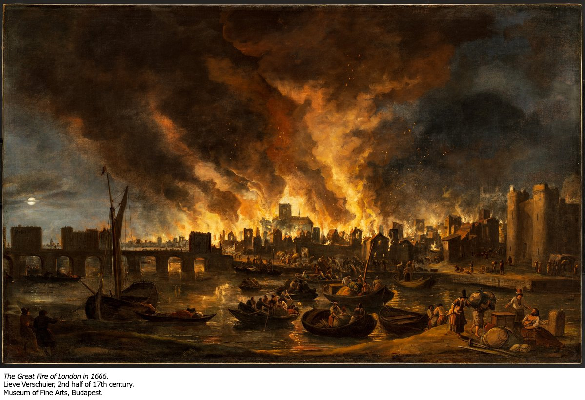 The Great Fire of London, 1666.