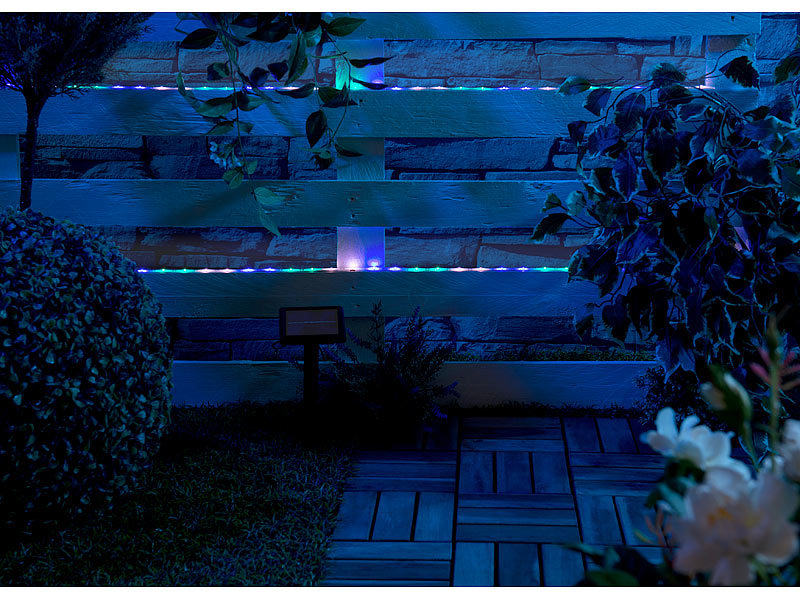 Lunartec SolarLEDStreifen, 90 LEDs in Pink, Grün & Blau, 3 m