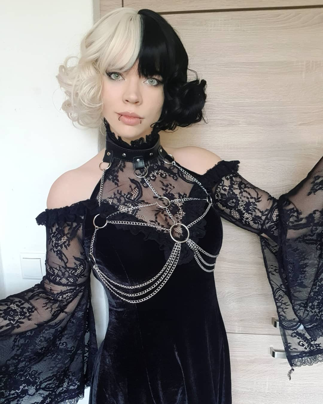 Disney Cruella Emma Stone split colour wig Estella by Lush Wigs UK