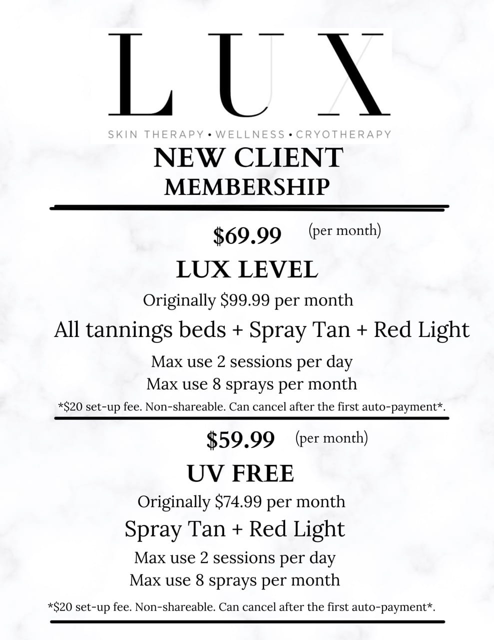 Tanning Memberships Lux Cryo