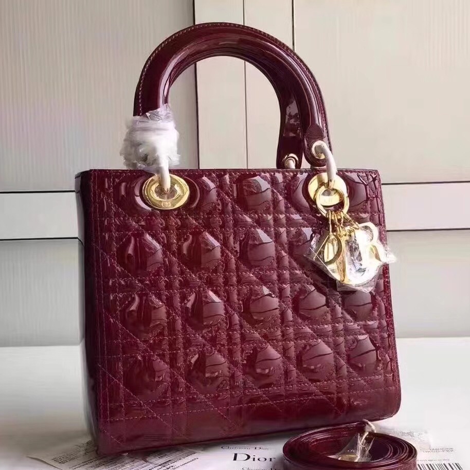 Replica/imitation Bags/Sac Dior Medium Lady Dior Bag In Bordeaux Patent Leather