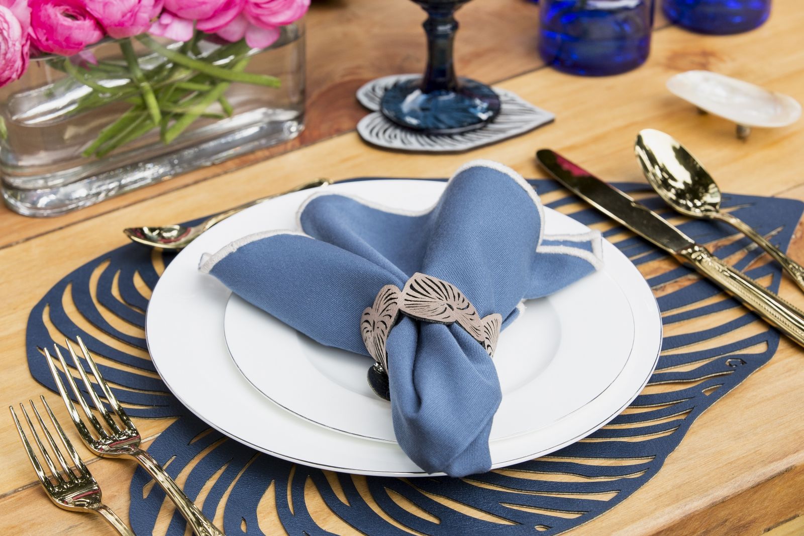 Blue/Rose Gold Leaf DoubleSided Placemat Luxurious Interiors