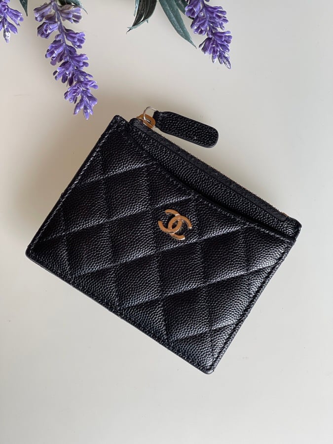 Chanel Quilted Zip Card Holder Black Caviar LVLENKA Luxury Consignment