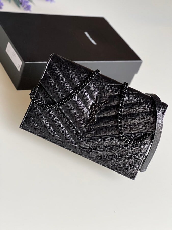 YSL Envelope Wallet On Chain Black On Black LVLENKA Luxury Consignment
