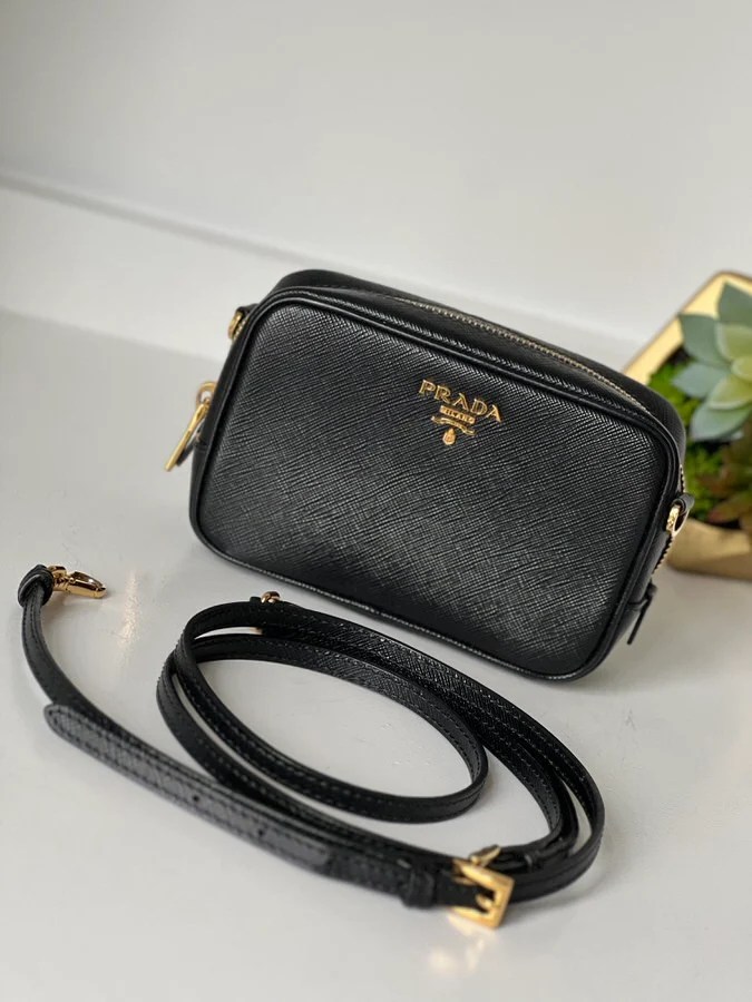 Prada Saffiano Mini Camera Crossbody Bag Black LVLENKA Luxury Consignment