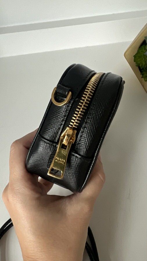 Prada Saffiano Mini Camera Crossbody Bag Black LVLENKA Luxury Consignment