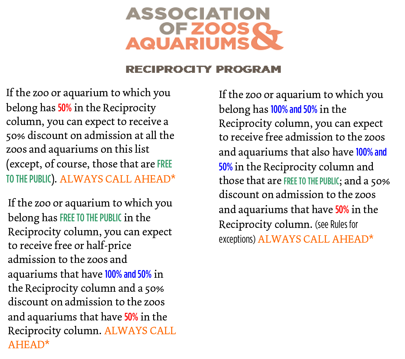 AZA Reciprocal Zoos & Aquariums Lehigh Valley Zoo