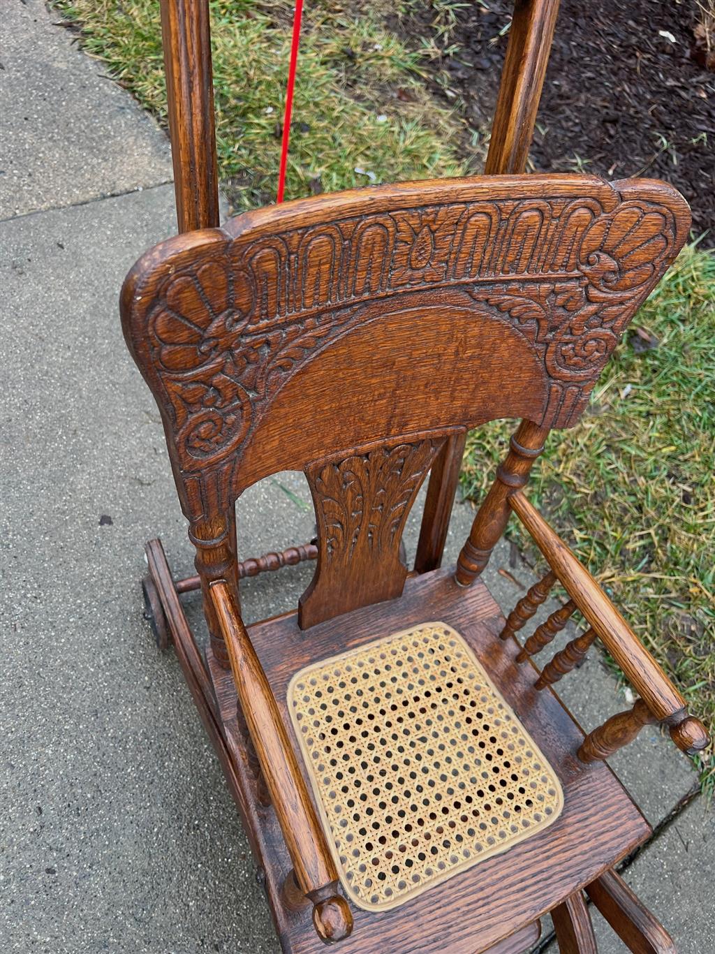 Antique Oak Press Back Convertible High Chair • (No