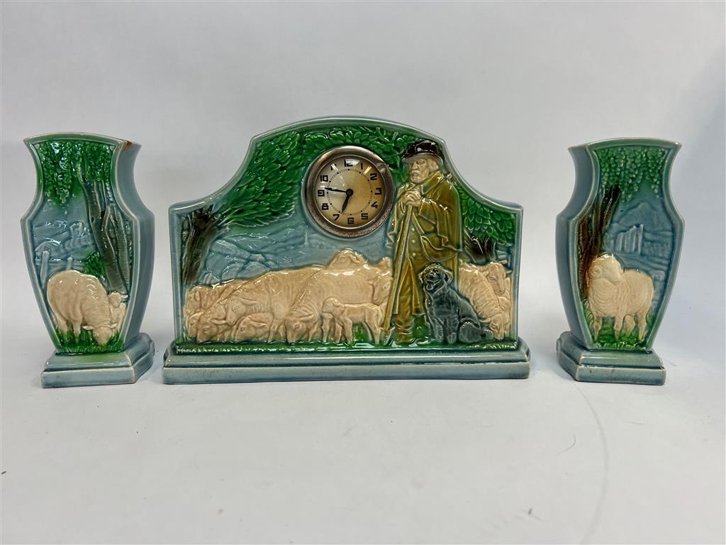 Vintage Esdeve Mantle Clock And Two Matching Vases