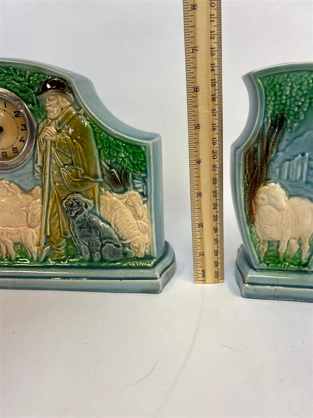 Vintage Esdeve Mantle Clock And Two Matching Vases