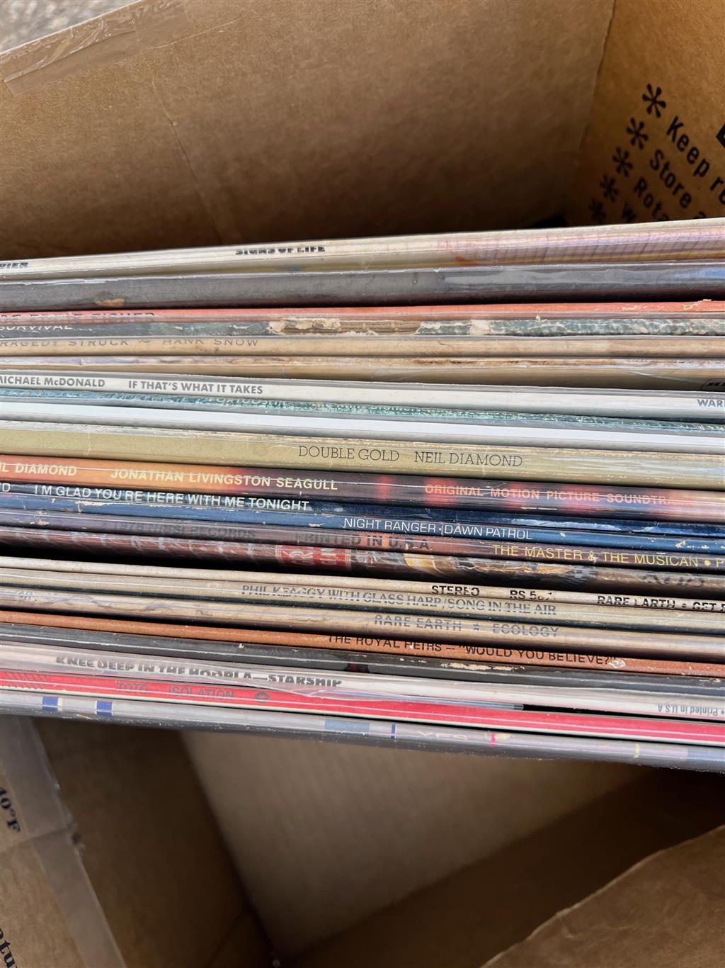 Box Of 25 Albums Vinyl 33 RPM Assorted Genre Rock, Jazz, Easy