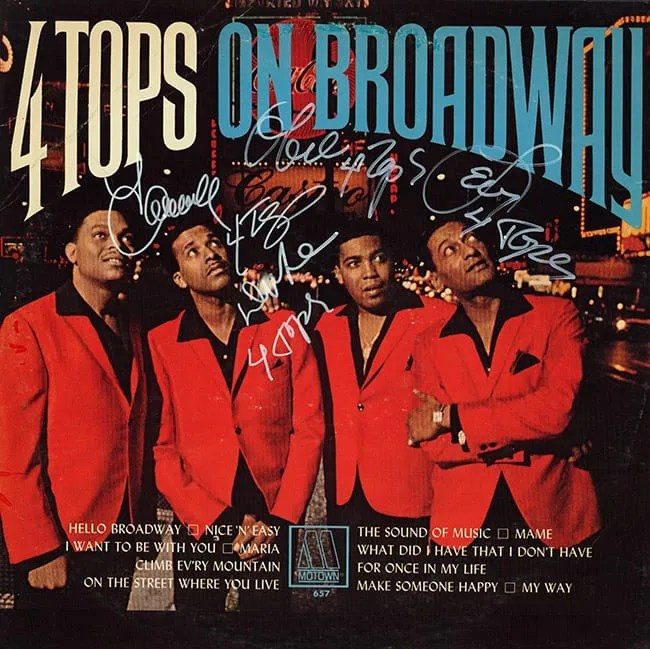 The Four Tops Band Signed On Broadway Album Artist signed