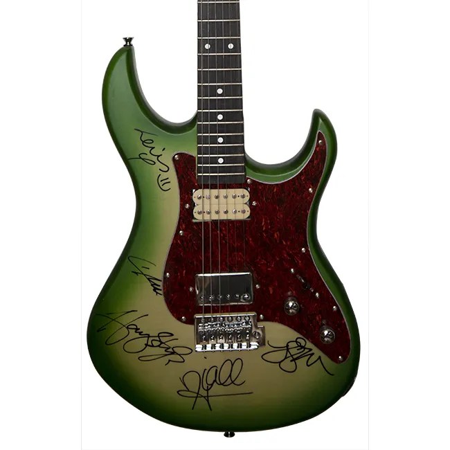 One Direction Band Signed Washburn Green Yellow Faded Teardrop