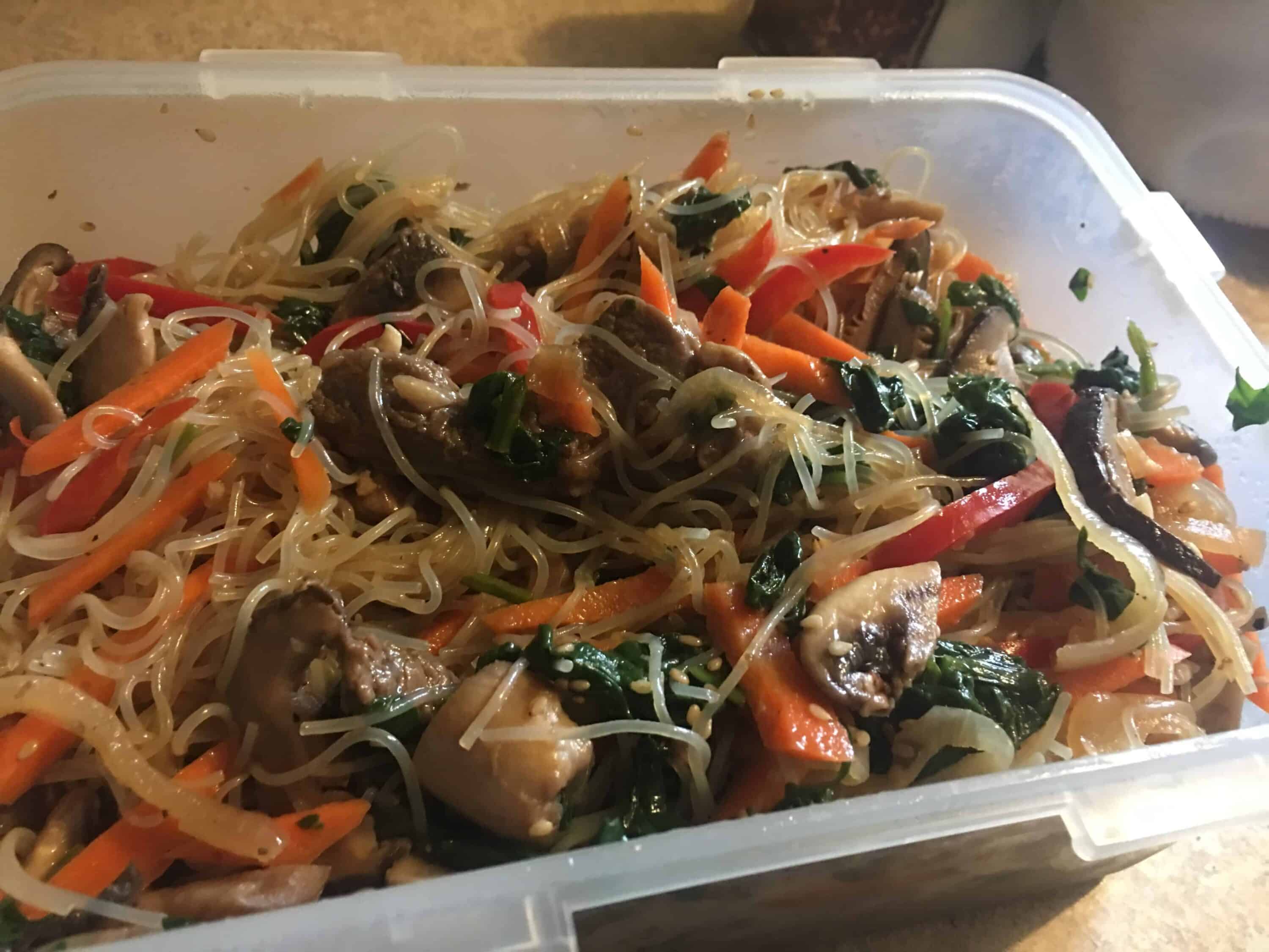 Japchae (Sweet potato starch noodles stir fried with vegetables) recipe