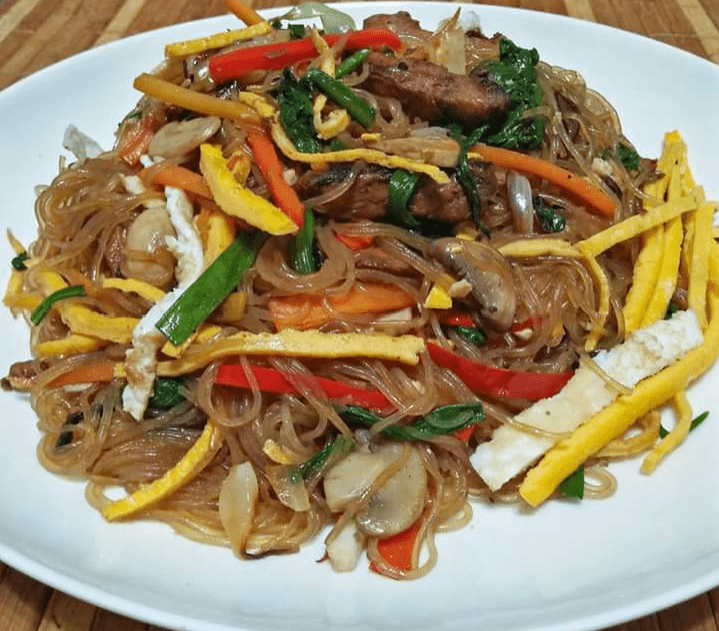 Japchae (Sweet potato starch noodles stir fried with vegetables) recipe