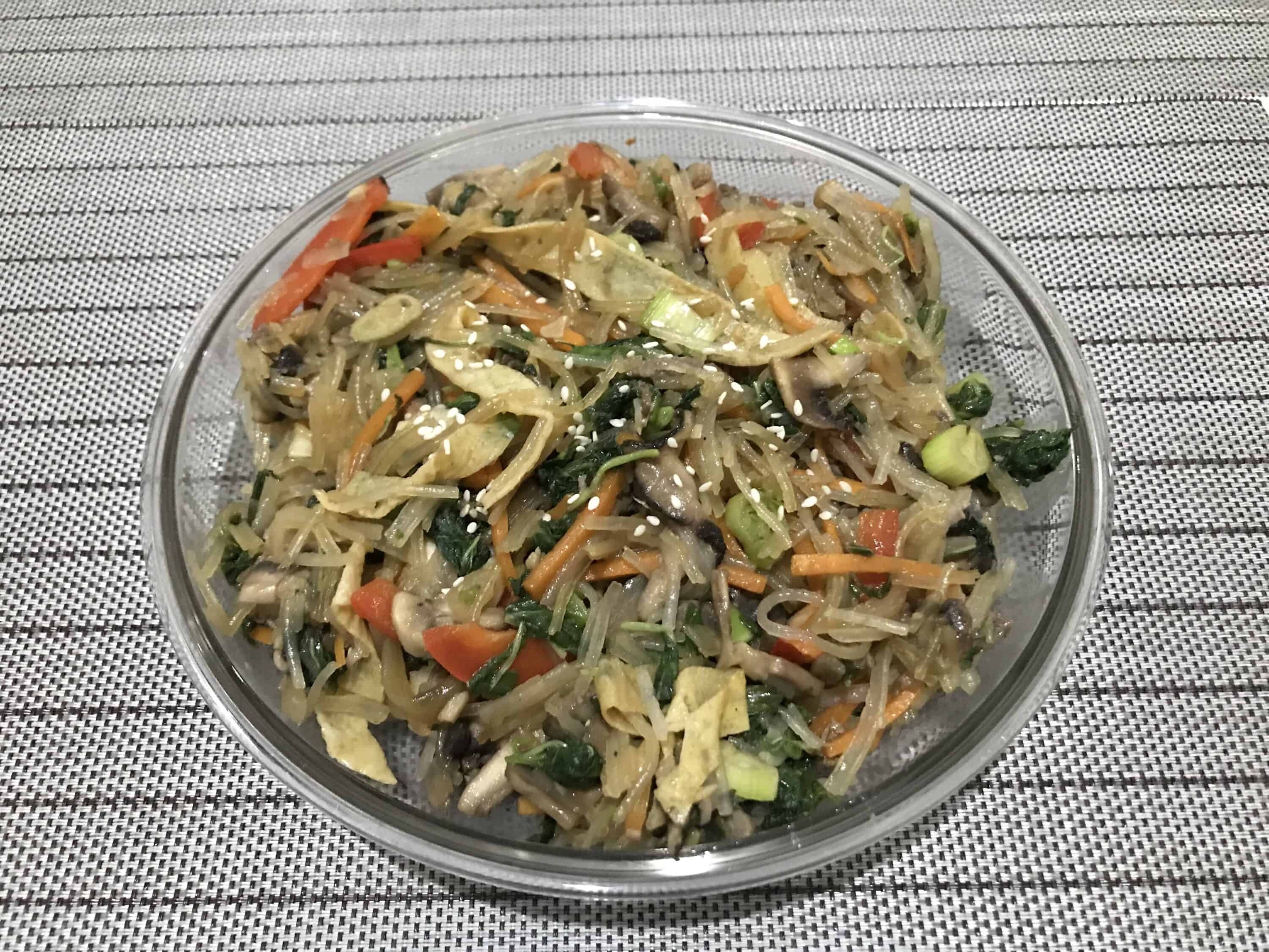 Japchae (Sweet potato starch noodles stir fried with vegetables) recipe