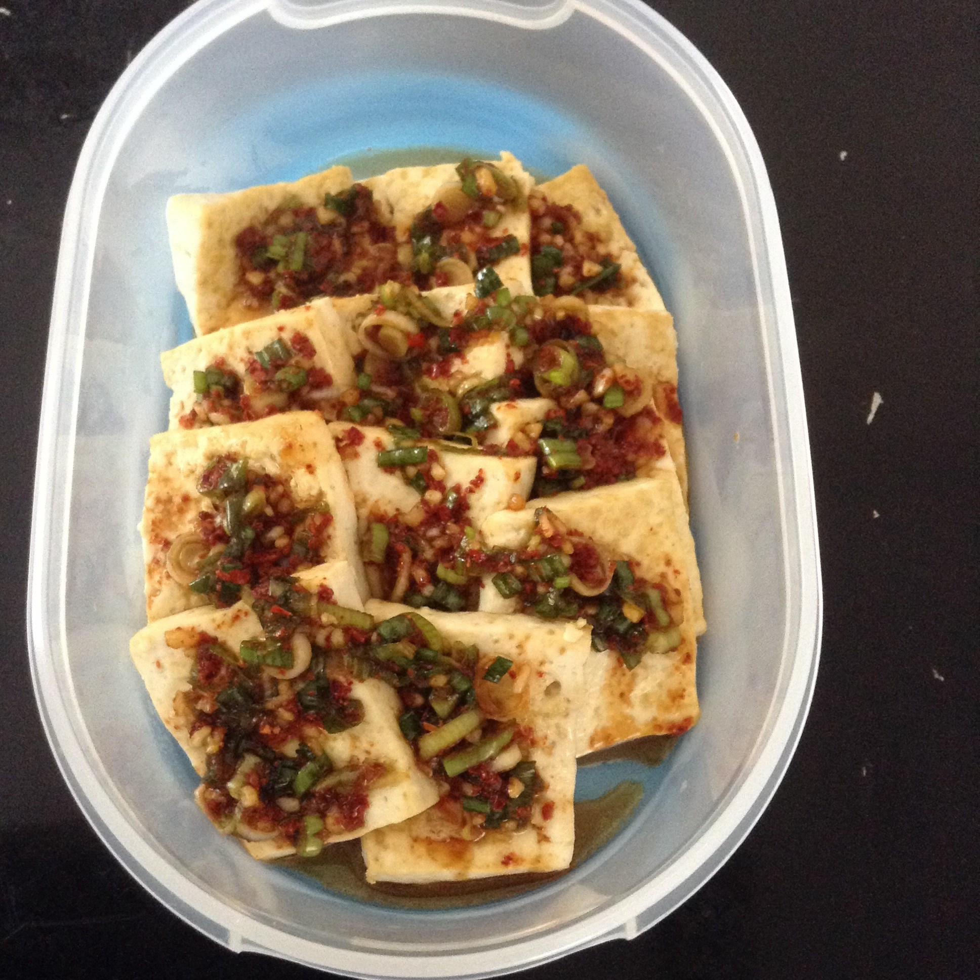 Korean food photo Pan fried tofu Banchan on