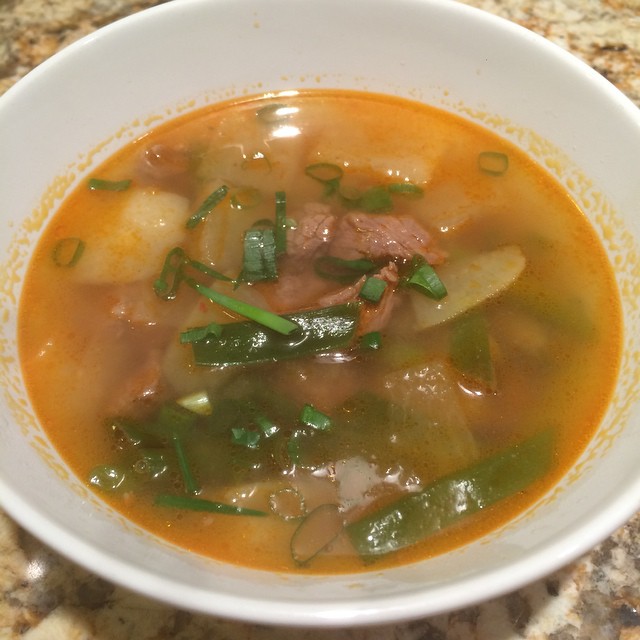 Korean food photo Spicy beef and radish Soup on